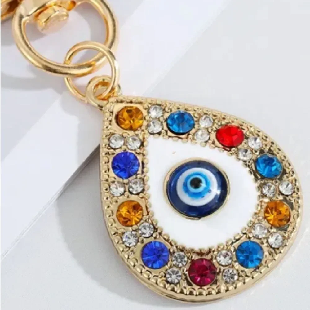 Rainbow Evil Eye Hamsa Hand Keychain Key Ring NWT Zinc alloy Rhinestone